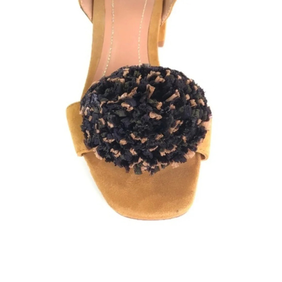 Zara Tan Suede Raffia Pom Pom Strappy Sandals 38 - Picture 6 of 13